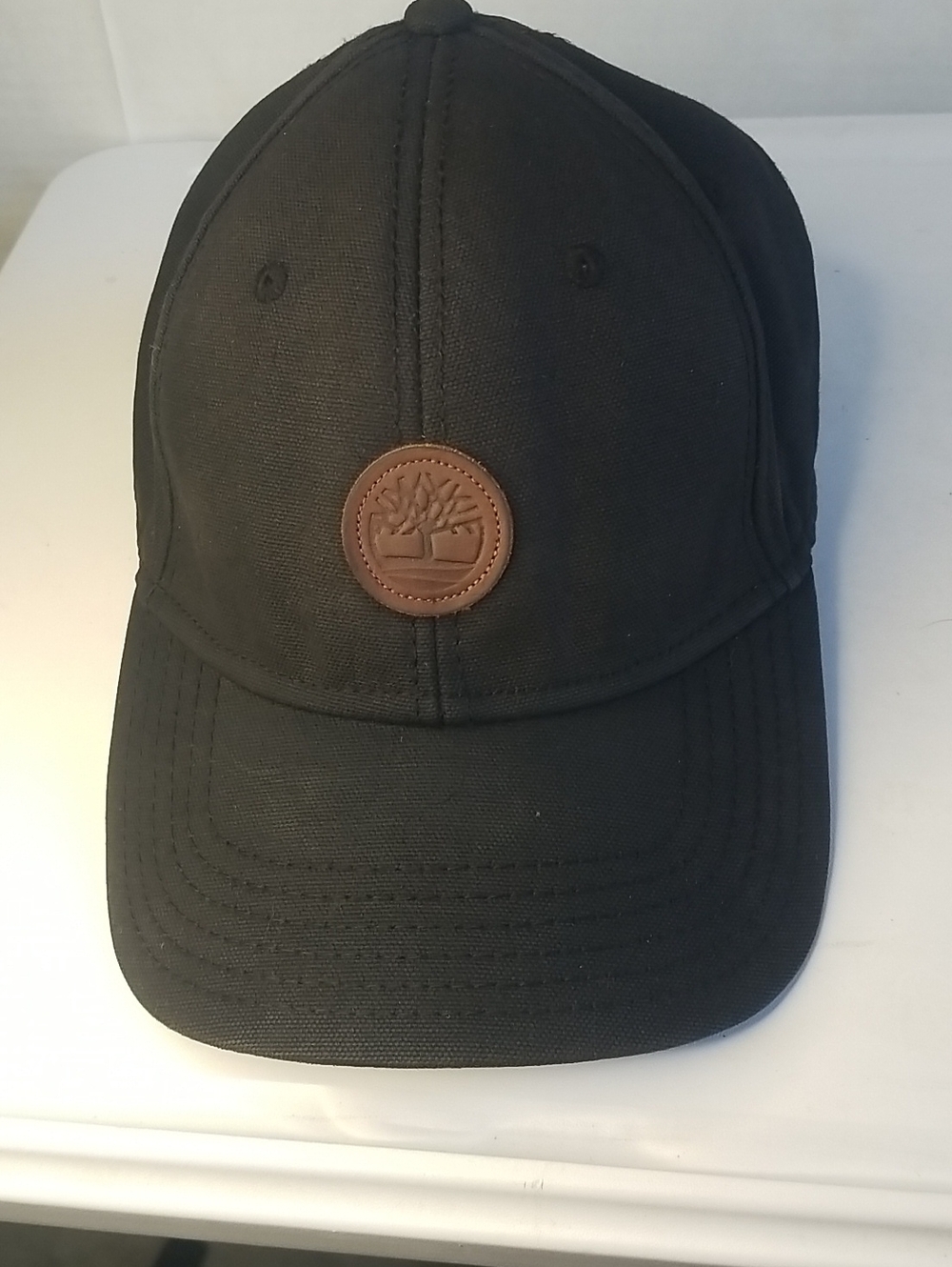 Timberland Black Cap with Brown Leather Tree Patch